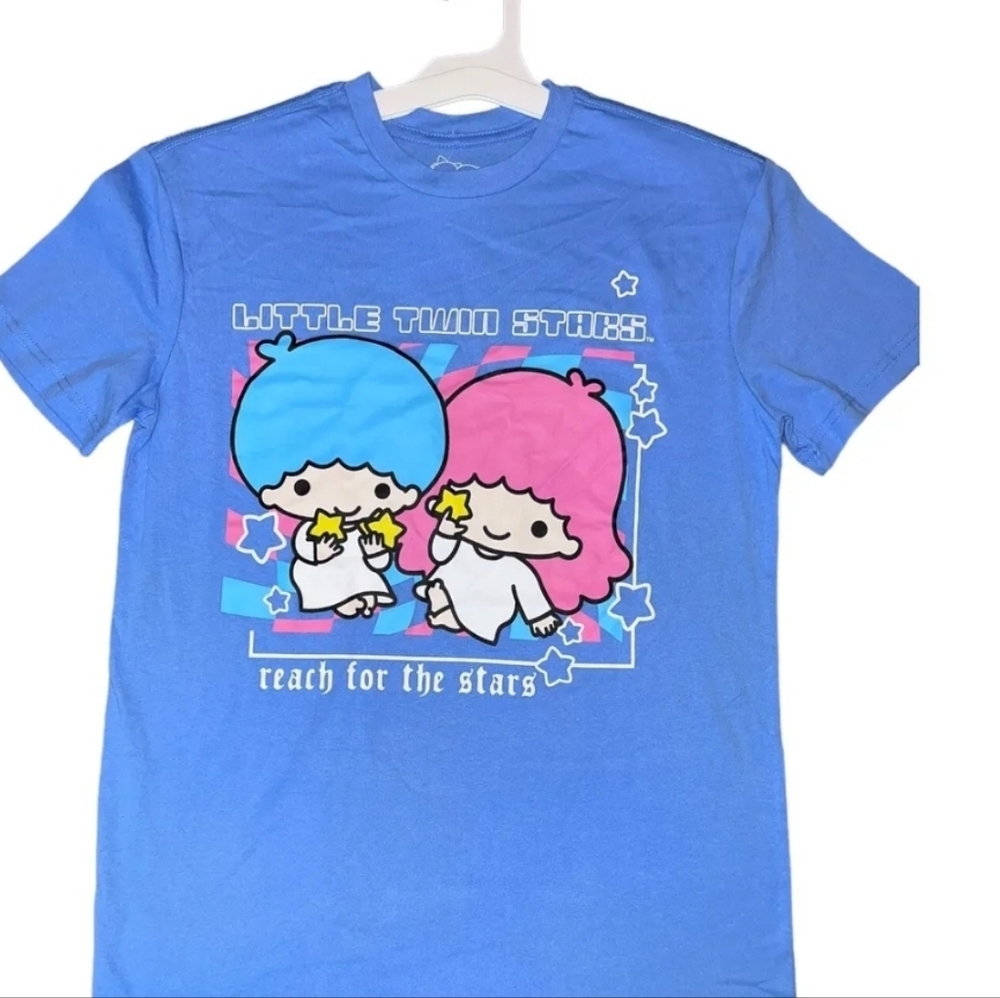 Sanrio LITTLE TWIN STARS Womens Blue Crewneck Short Sleeve Tee Size M